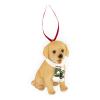 Adorable puppy Christmas ornament with festive scarf, perfect for holiday home décor and tree hanging.