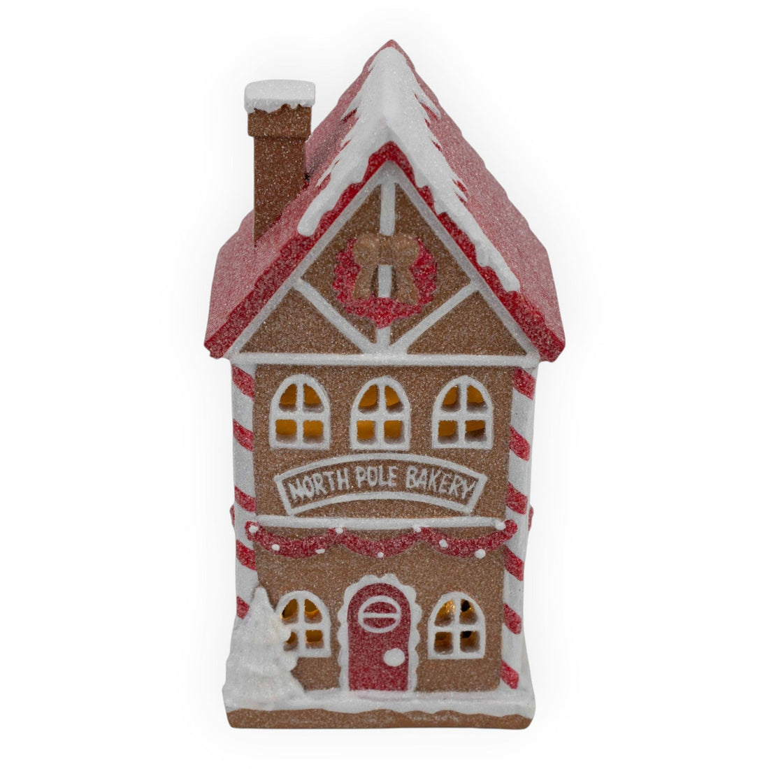 Gingerbread Red White LED Bakery - 18cm