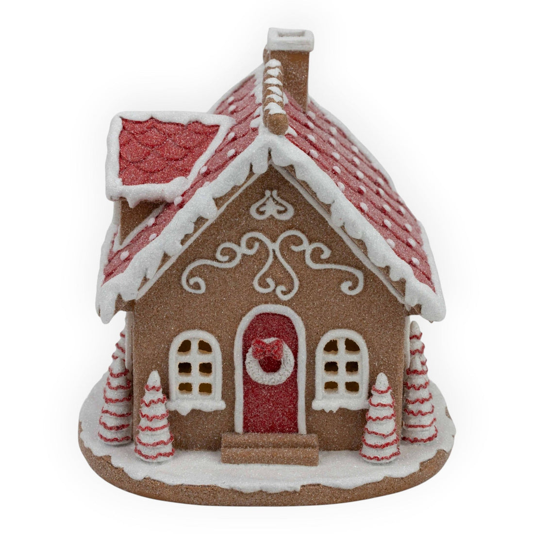 Gingerbread Red White LED House - 17cm