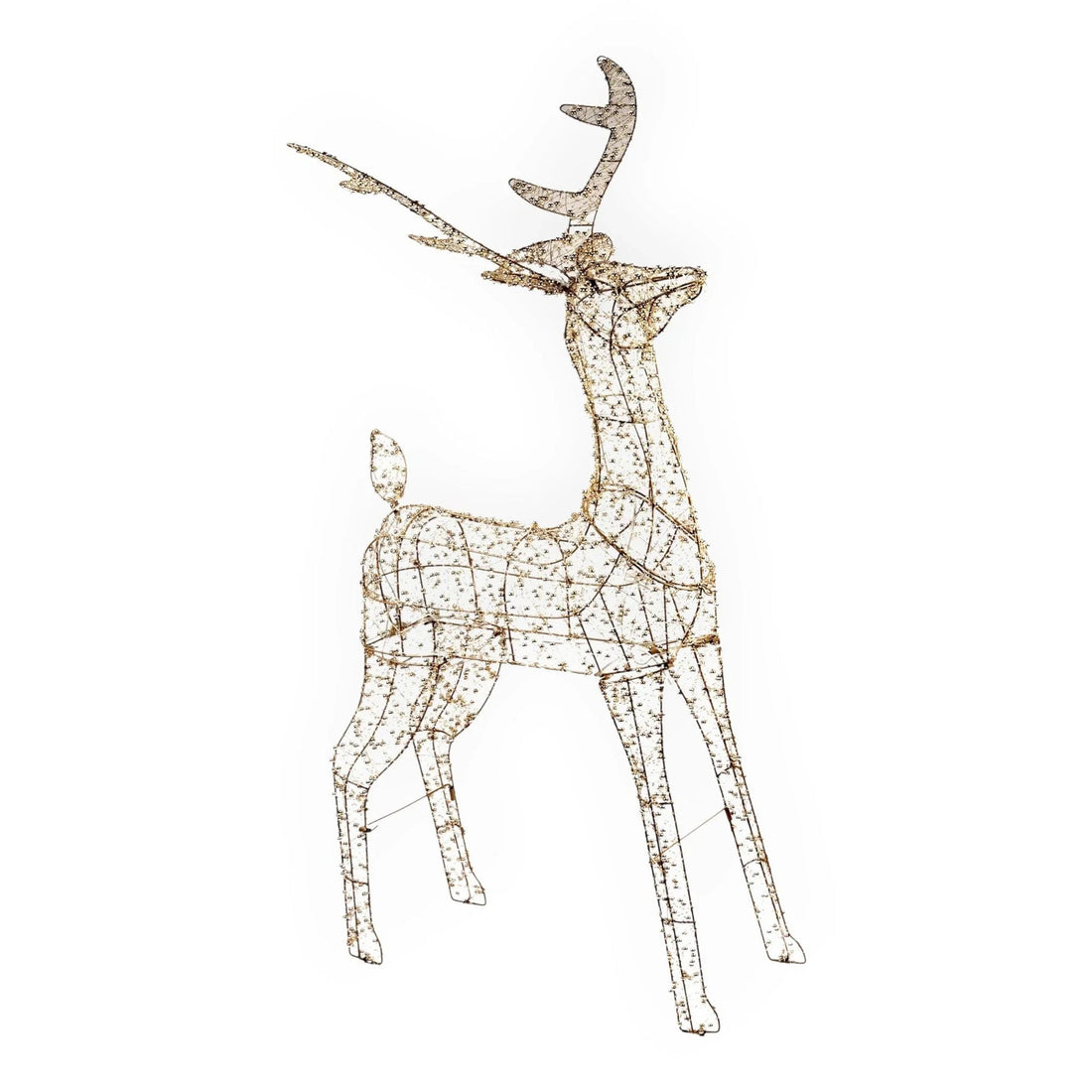 Wireframe reindeer decoration with warm white lights, perfect for festive home décor and holiday styling.