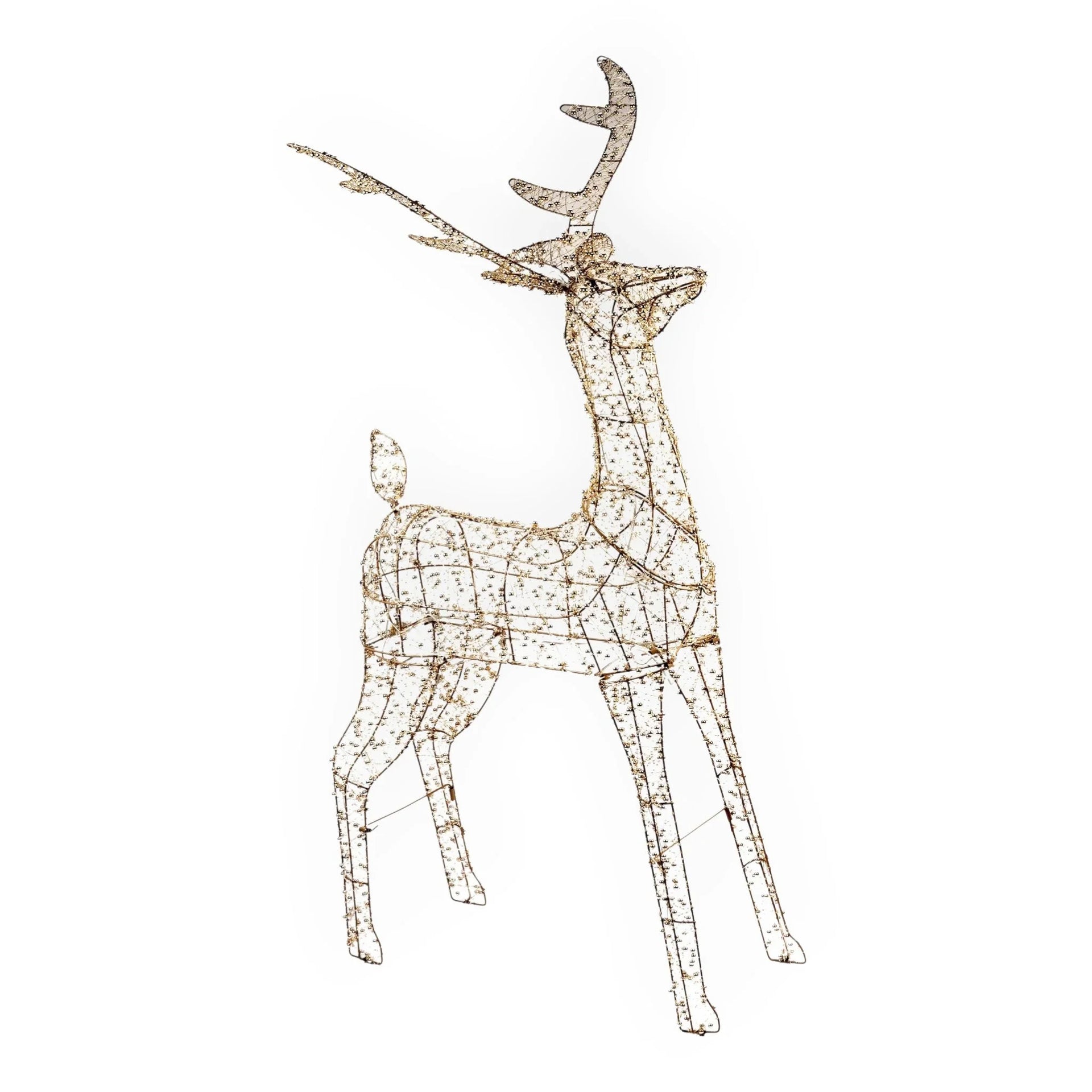 Wireframe reindeer decoration with warm white lights, perfect for festive home décor and holiday styling.
