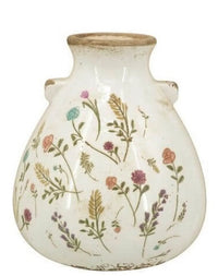Hand-painted ceramic vase with wildflower design, rustic home décor accent piece