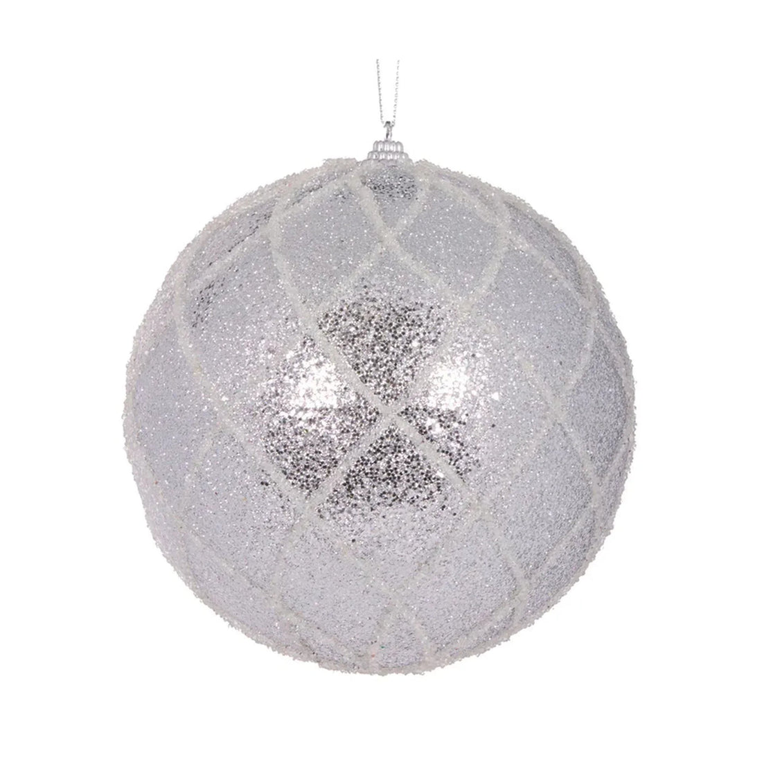 Sparkling silver Christmas ornament with diamond pattern, perfect for holiday home décor and festive tree styling.