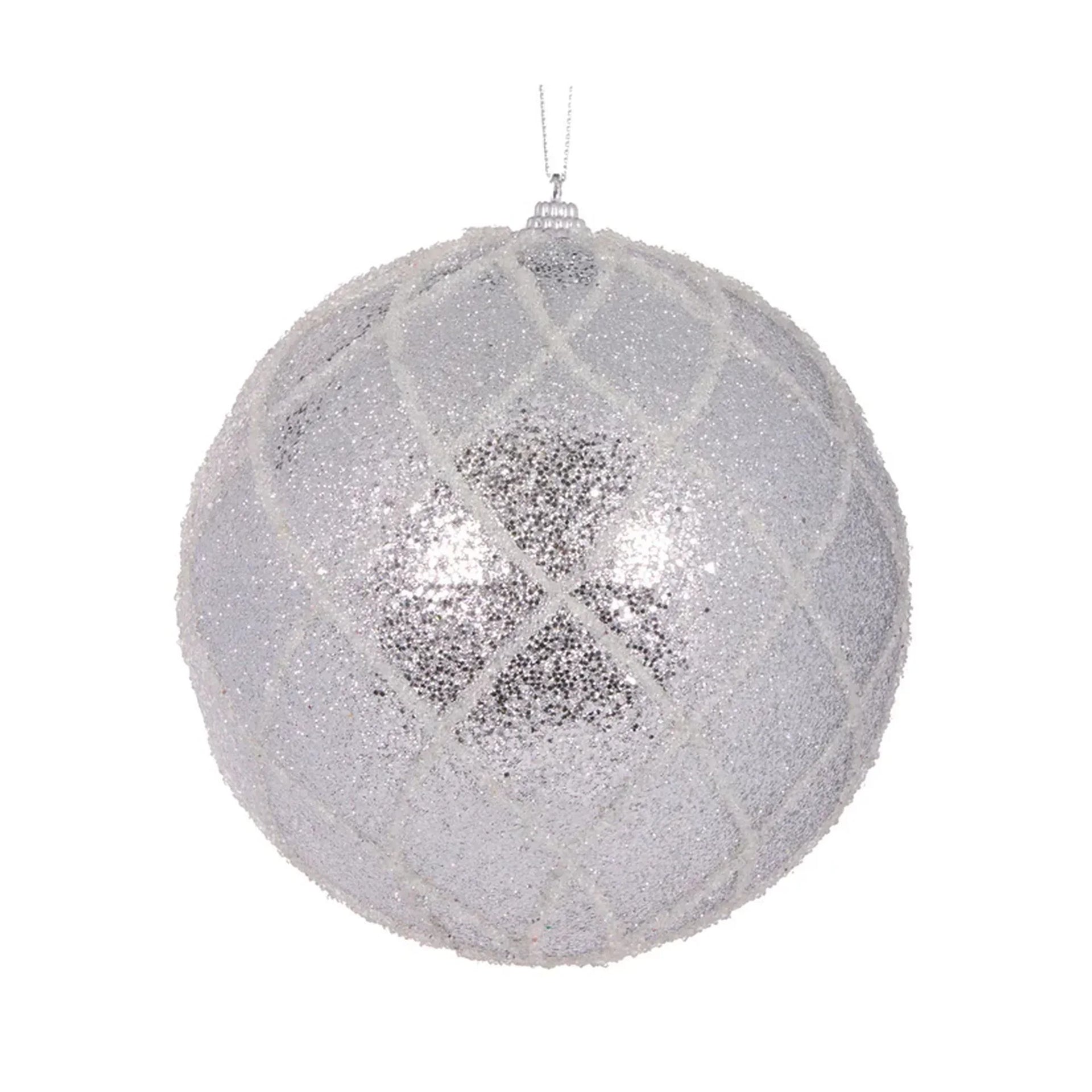 Sparkling silver Christmas ornament with diamond pattern, perfect for holiday home décor and festive tree styling.