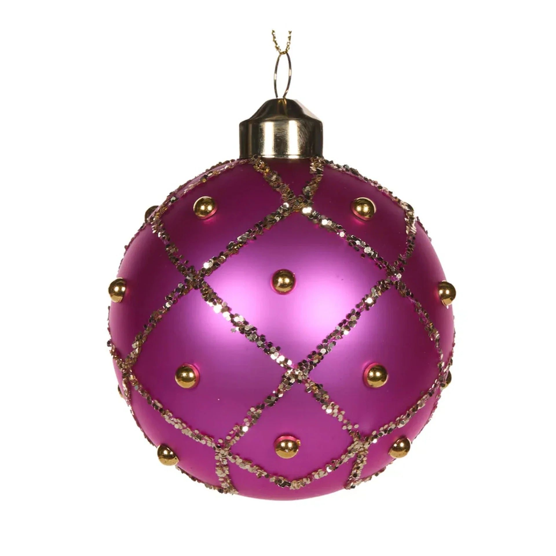 Pearl Magenta Quilted Bauble 8cm