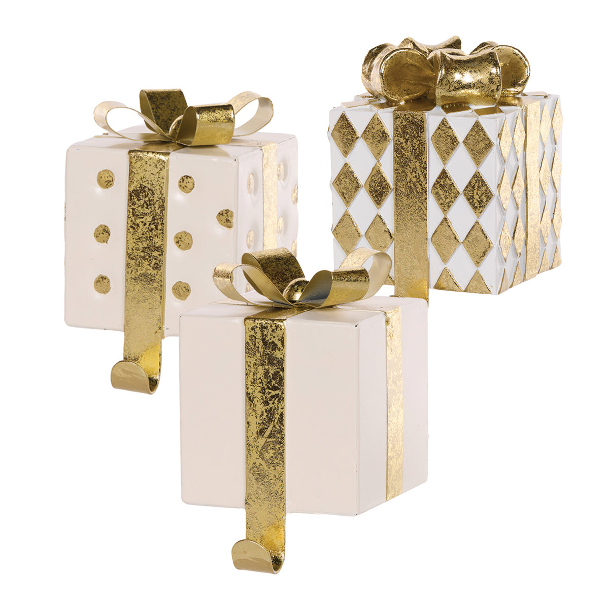 White And Gold Harlequin Gift Box Stocking Holder