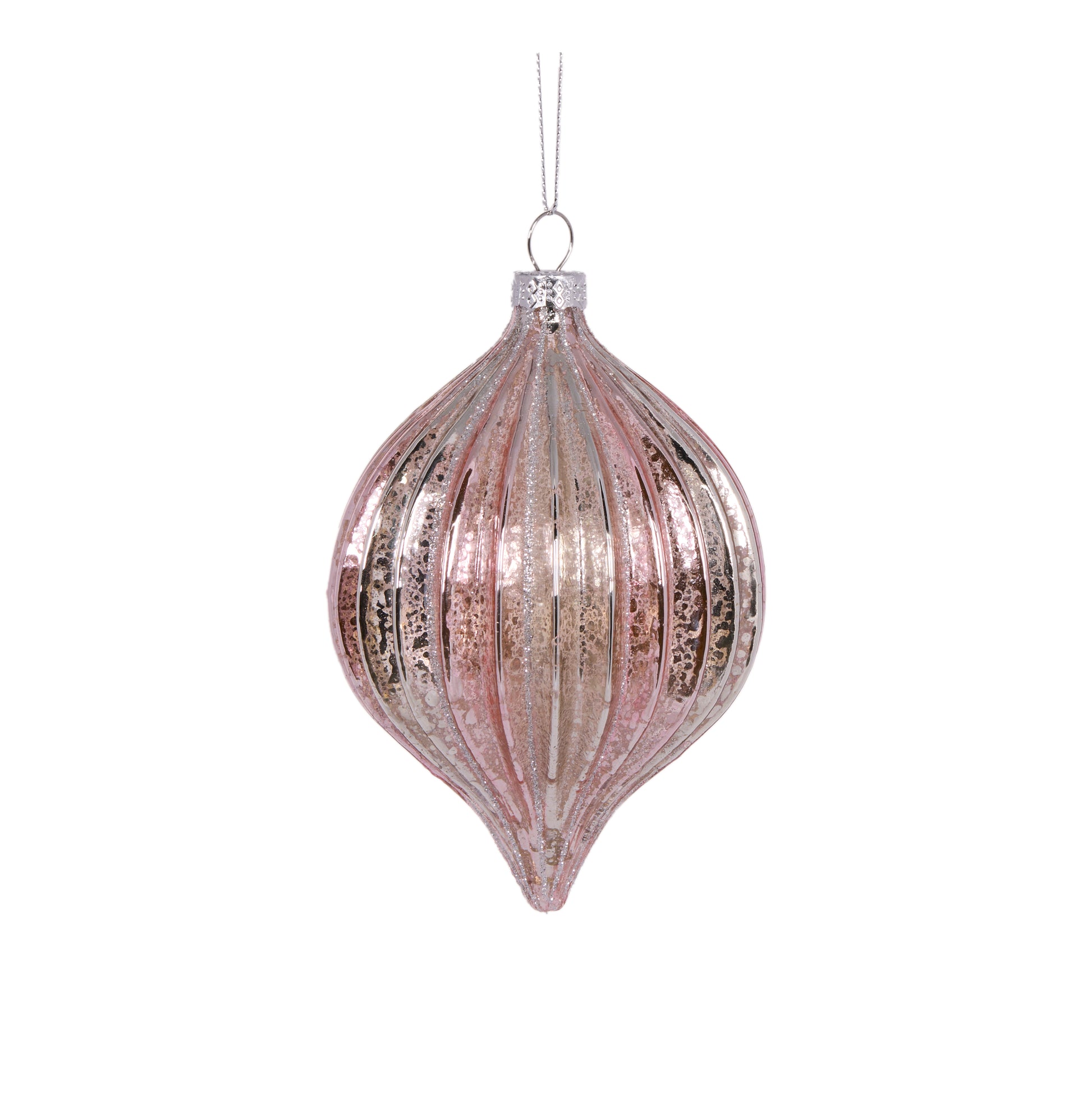 Pink Ribbed Drop Bauble