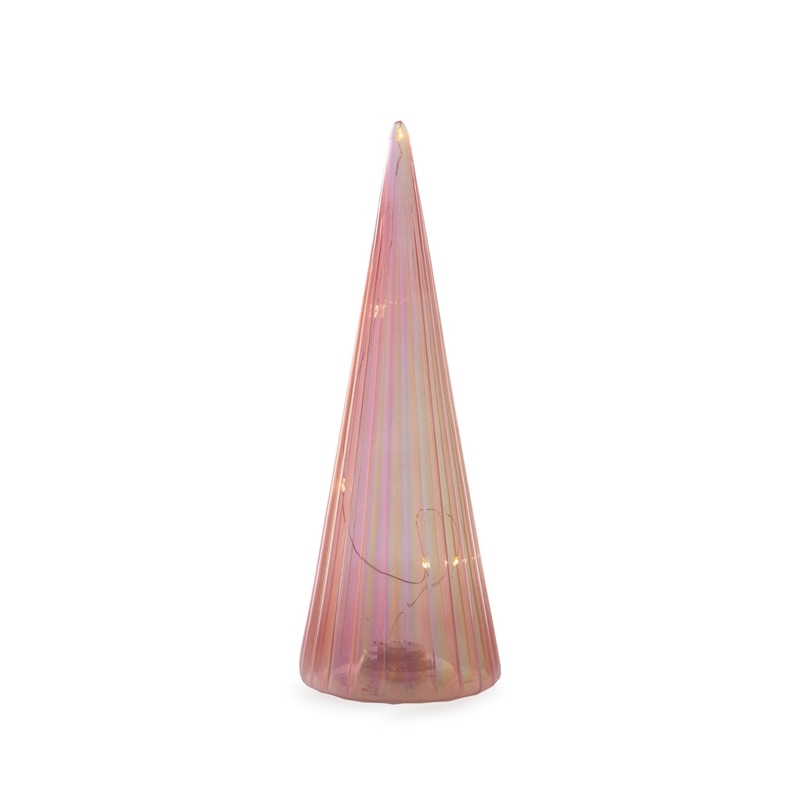 32cm Iridescent Pink Ribbed Light-Up Tree