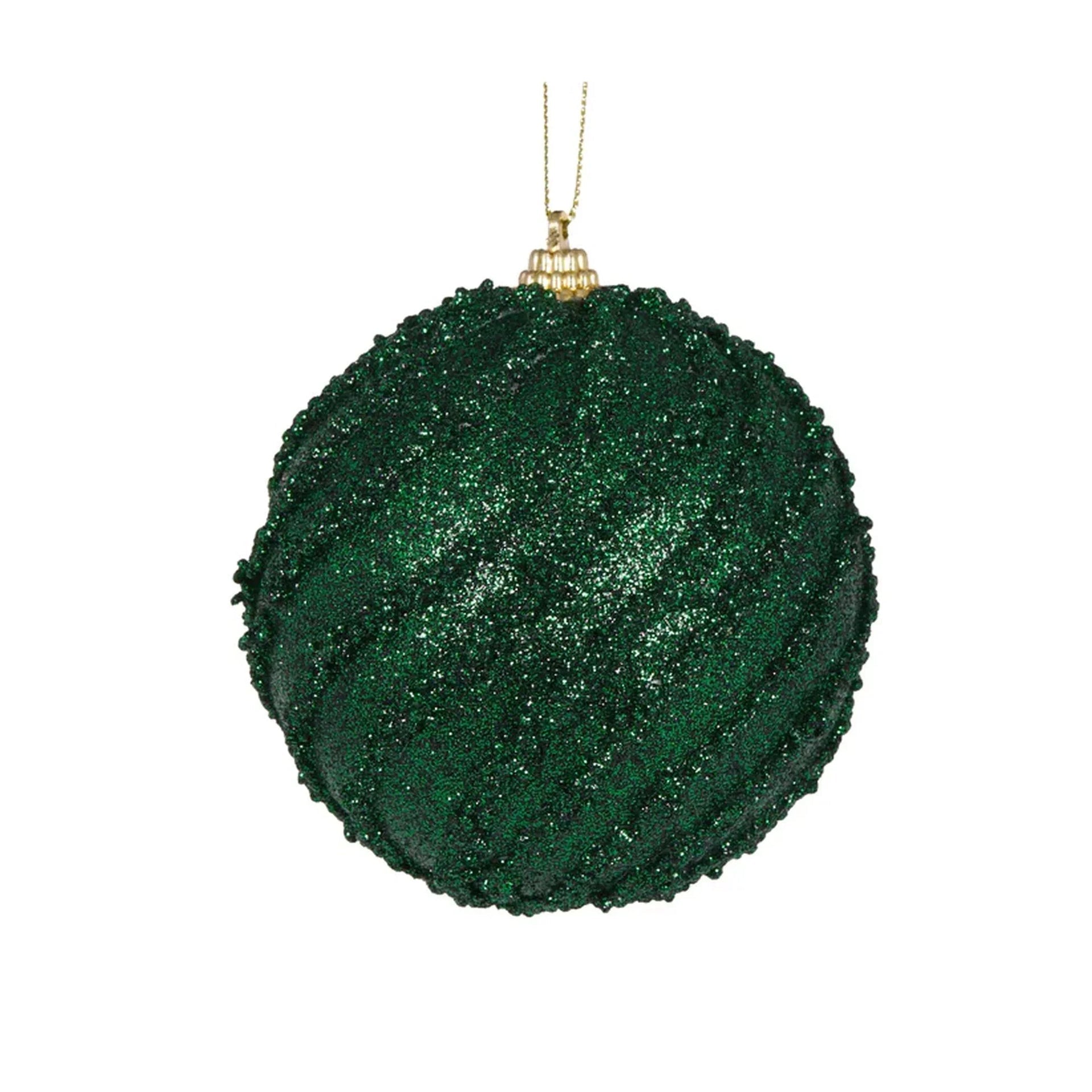 Emerald green glitter Christmas ornament with gold cap, festive holiday decoration for tree