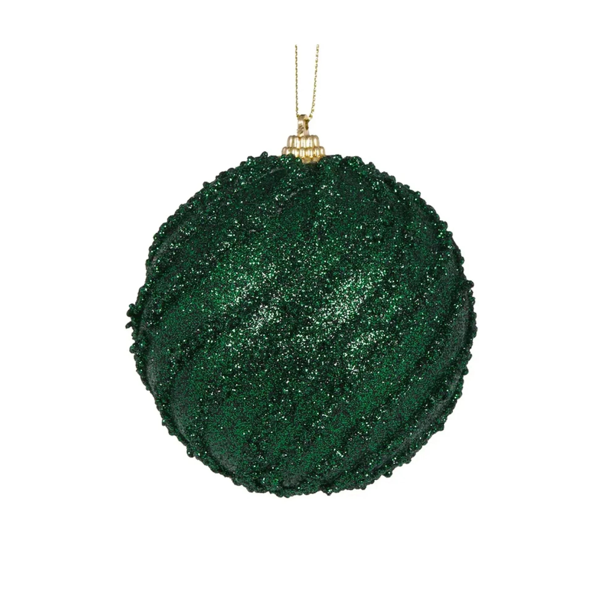 10cm Dark Green Glittered Swirl Bauble
