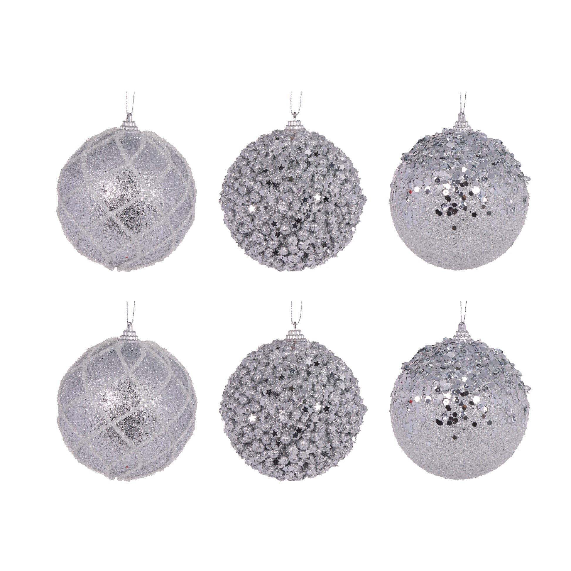 6 Pack Shatterproof Silver Baubles