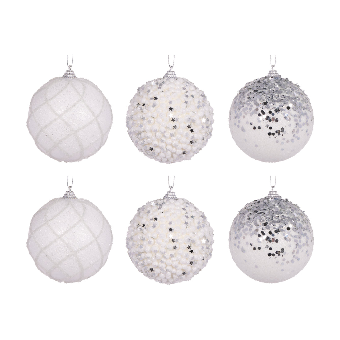 6 Pack Shatterproof White Baubles