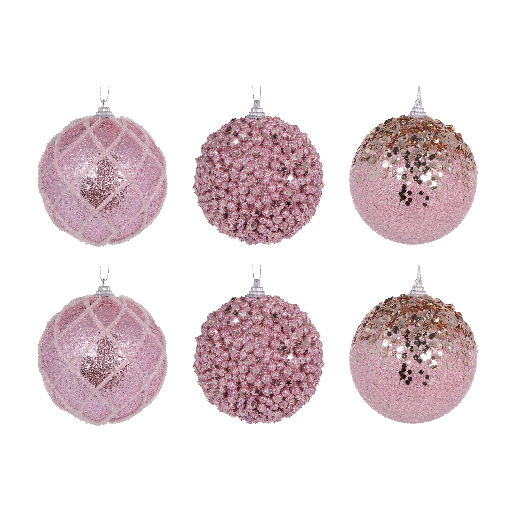 6 Pack Shatterproof Pink Baubles