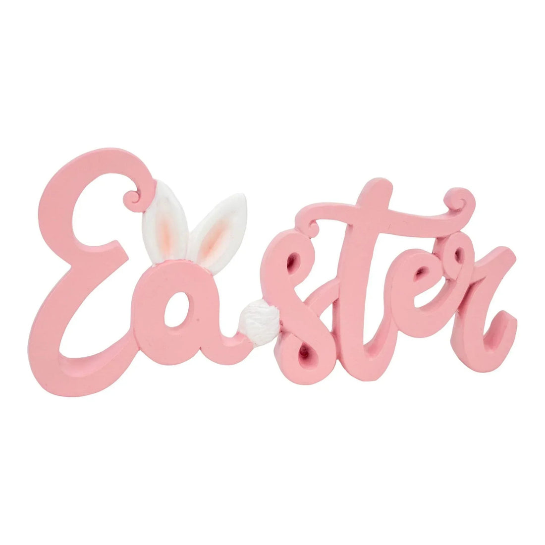 Pink Easter sign with bunny ears and tail, home décor accent