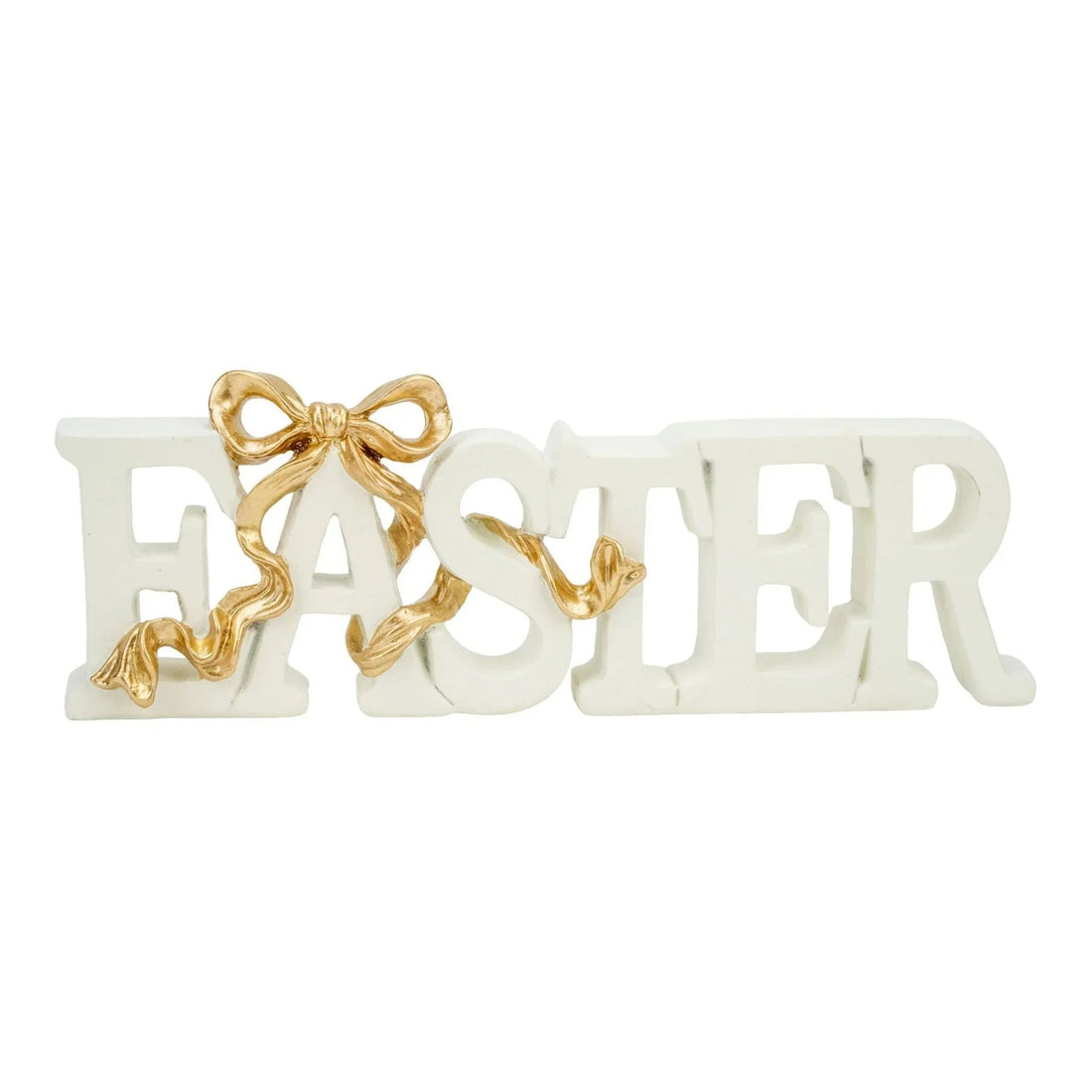 White Easter sign with gold bow, home décor accent for festive seasonal display