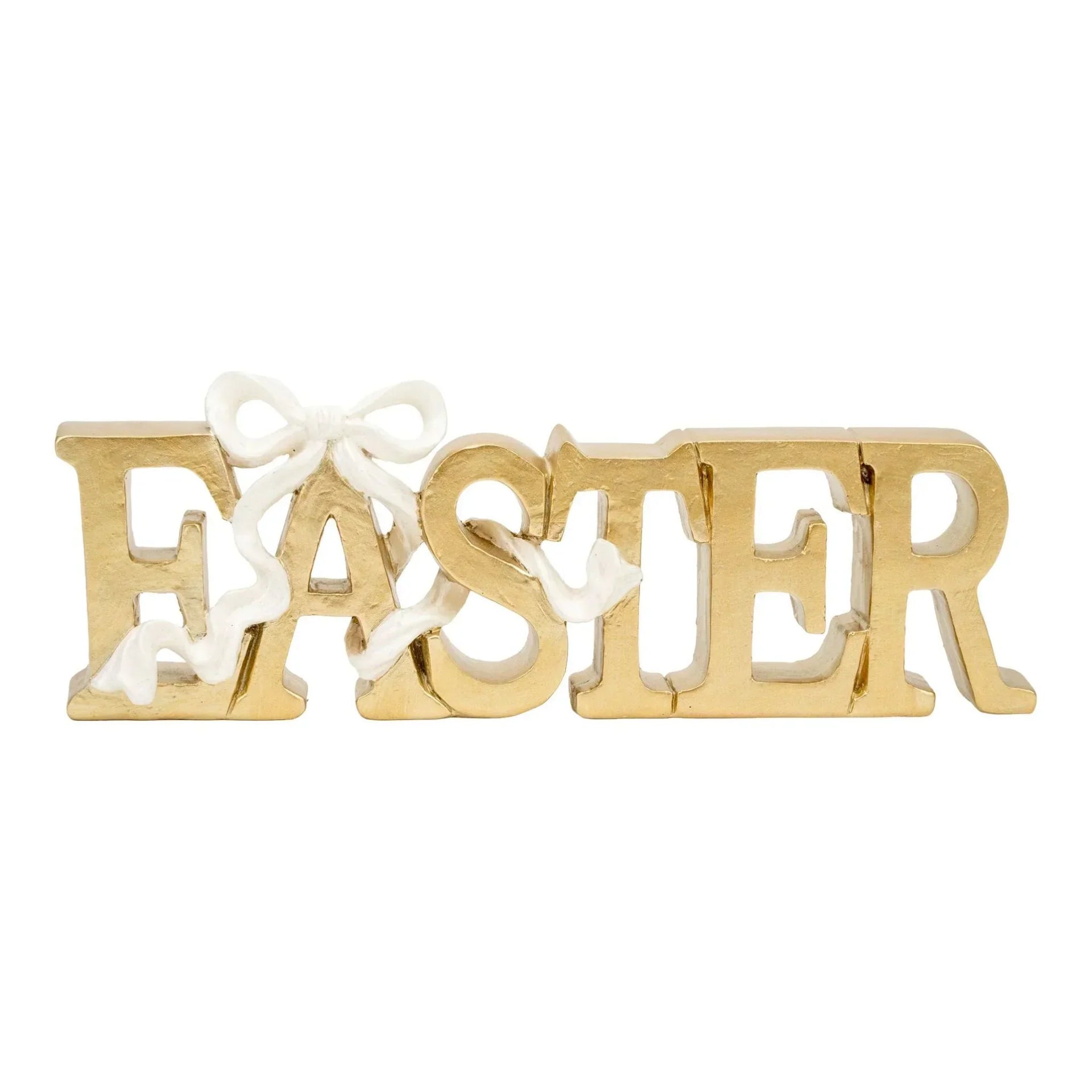 Gold Easter sign with white bow, home décor accent for festive seasonal display