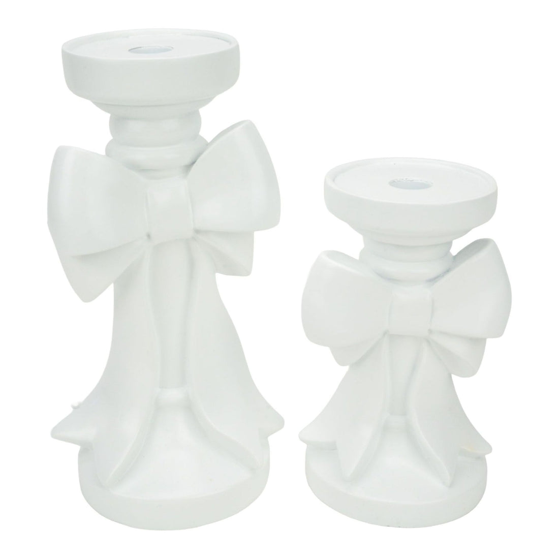 18cm White Bow Pillar Candle Holder