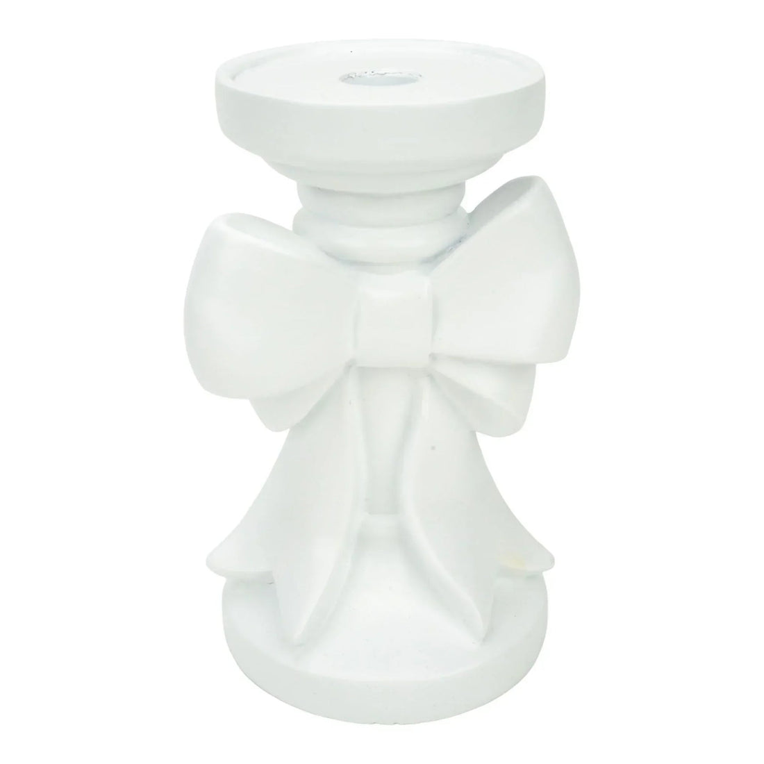 White ceramic candle holder with bow design, elegant home décor accent piece