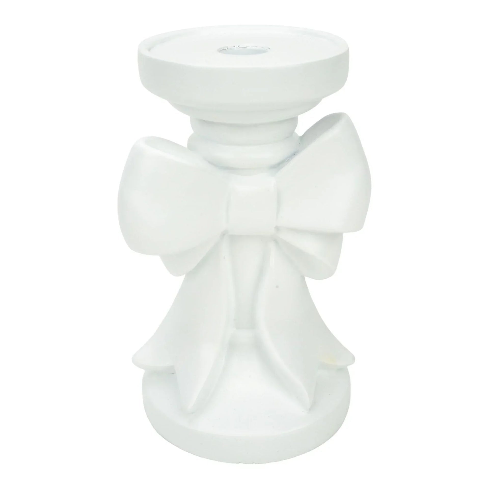 White ceramic candle holder with bow design, elegant home décor accent piece