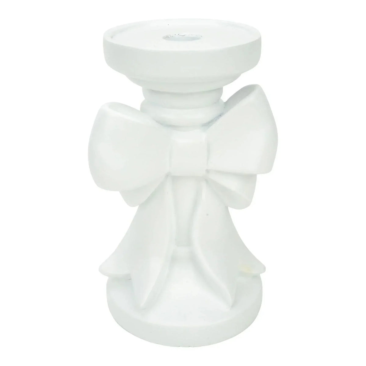 White ceramic candle holder with bow design, elegant home décor accent piece