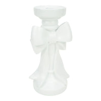 White ceramic candle holder with bow detail, elegant home décor accessory