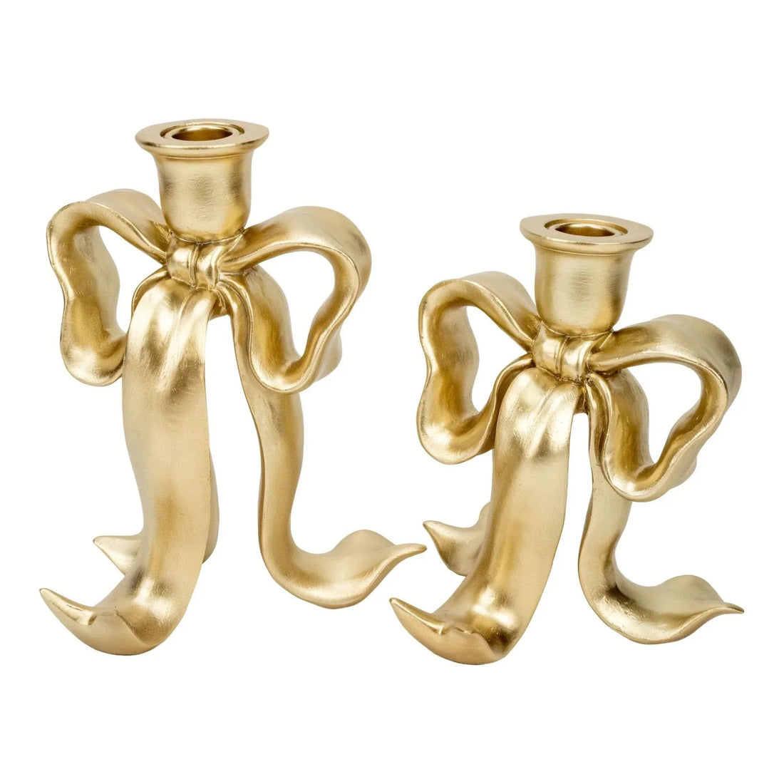 Gold bow-shaped candle holders for elegant home décor and vintage-inspired table settings