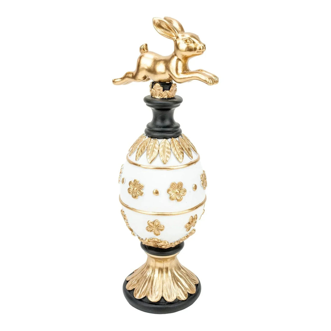 Gold bunny atop white and gold decorative egg, elegant home décor accent piece