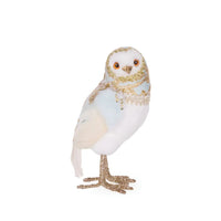 Elegant white owl figurine with gold glitter accents and lace detailing, perfect for home décor
