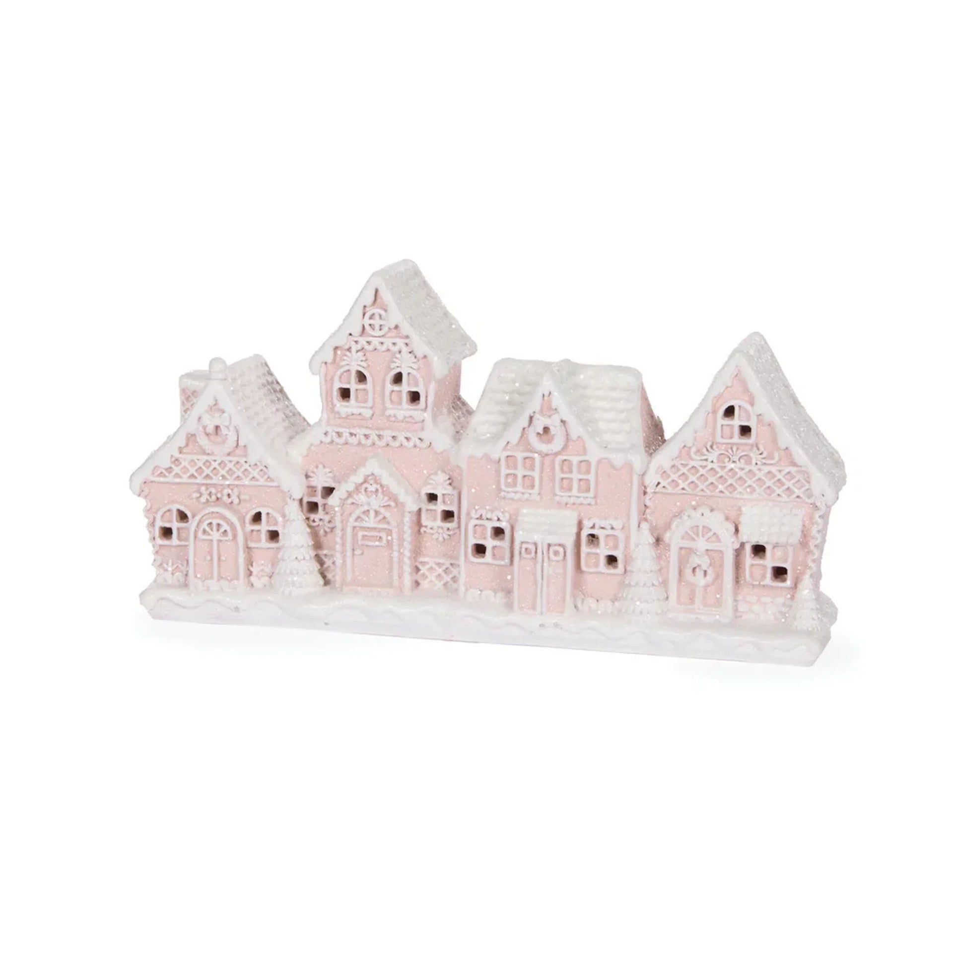 LED Piped Pink Gingerbread Village - 24.7x6.4x12.7 cm
