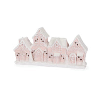 LED Piped Pink Gingerbread Village - 24.7x6.4x12.7 cm
