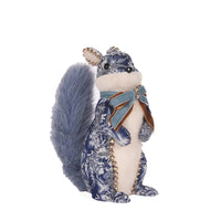 Elegant blue patterned squirrel figurine with velvet bow and crystal embellishments, luxury home decor accent.