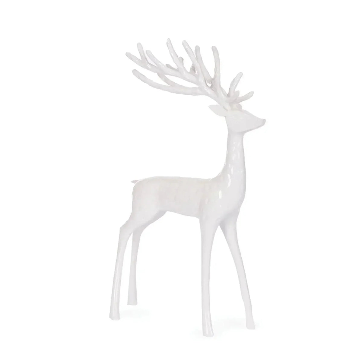 White ceramic deer figurine with antlers, elegant home décor accent for living room or shelf display