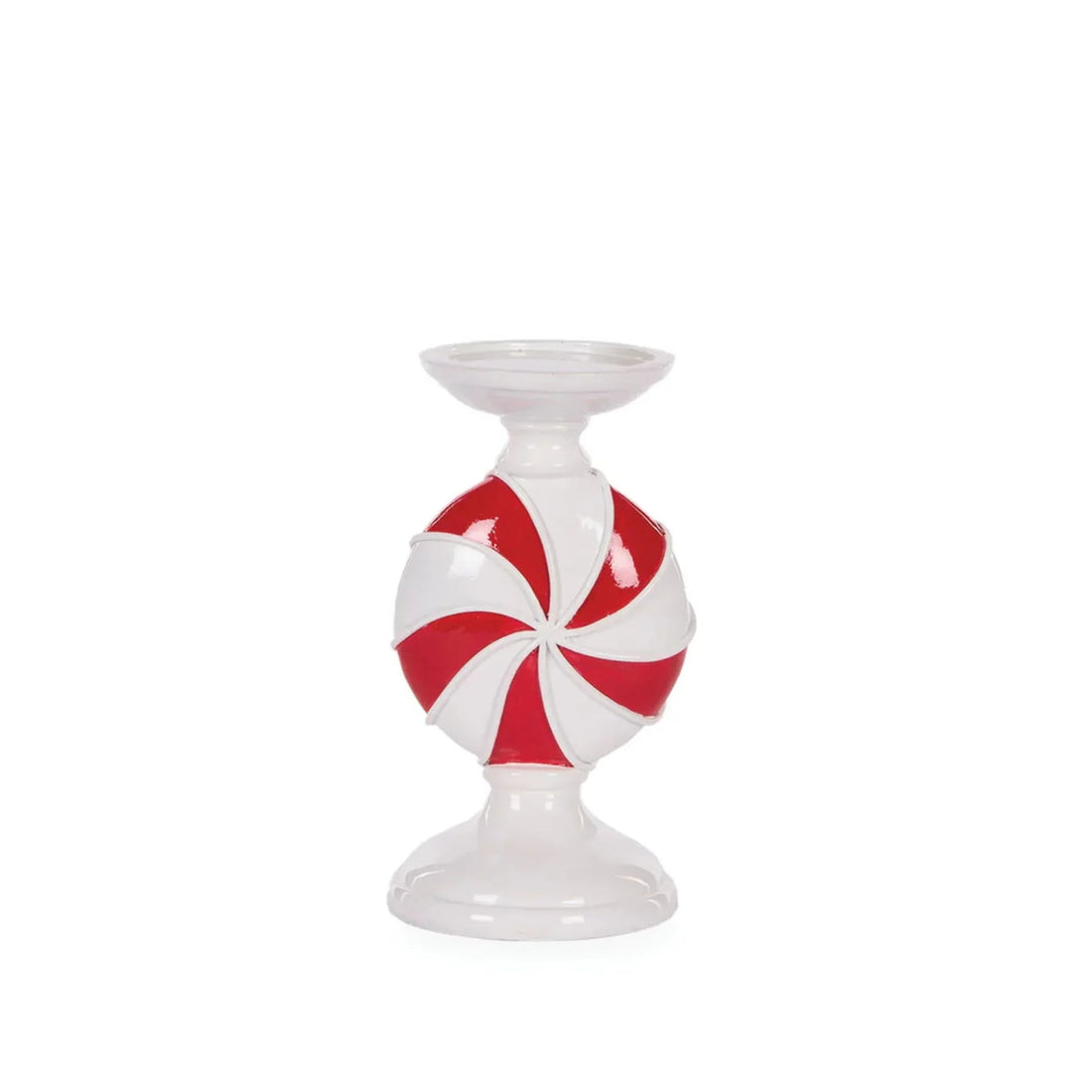 Red and white peppermint swirl candle holder for festive home décor