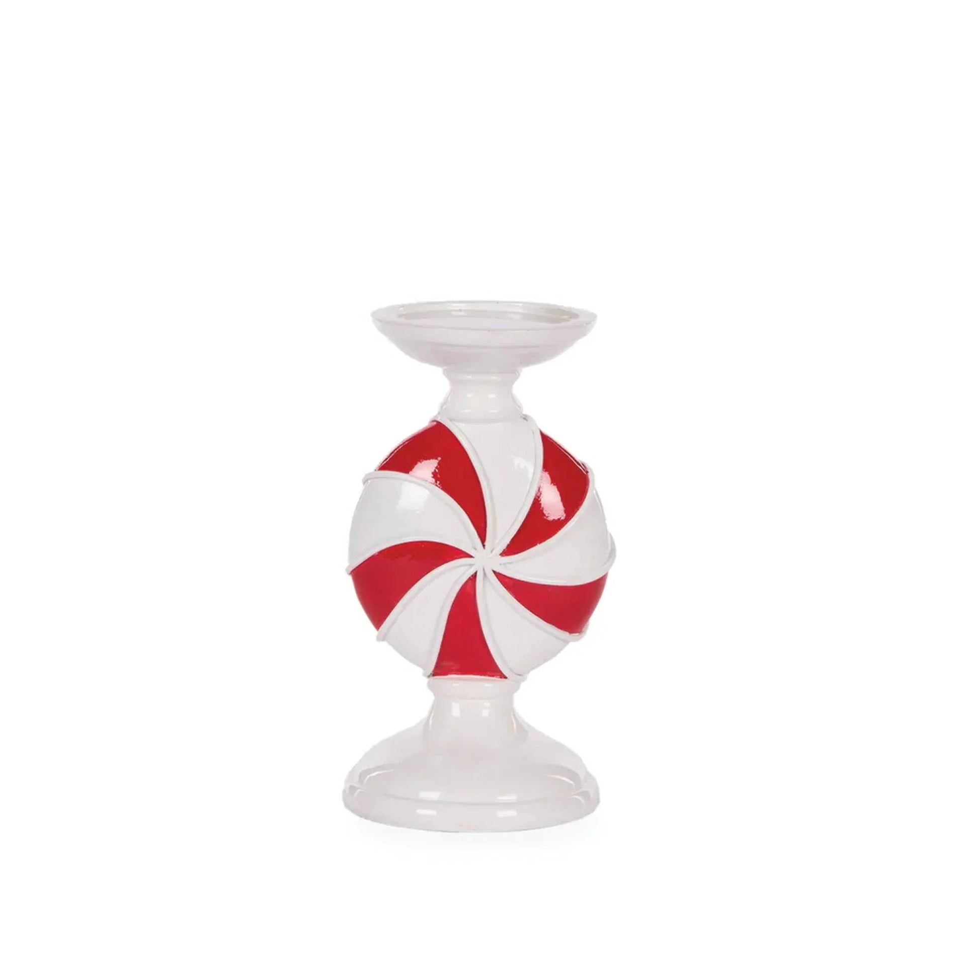 Red and white peppermint swirl candle holder for festive home décor