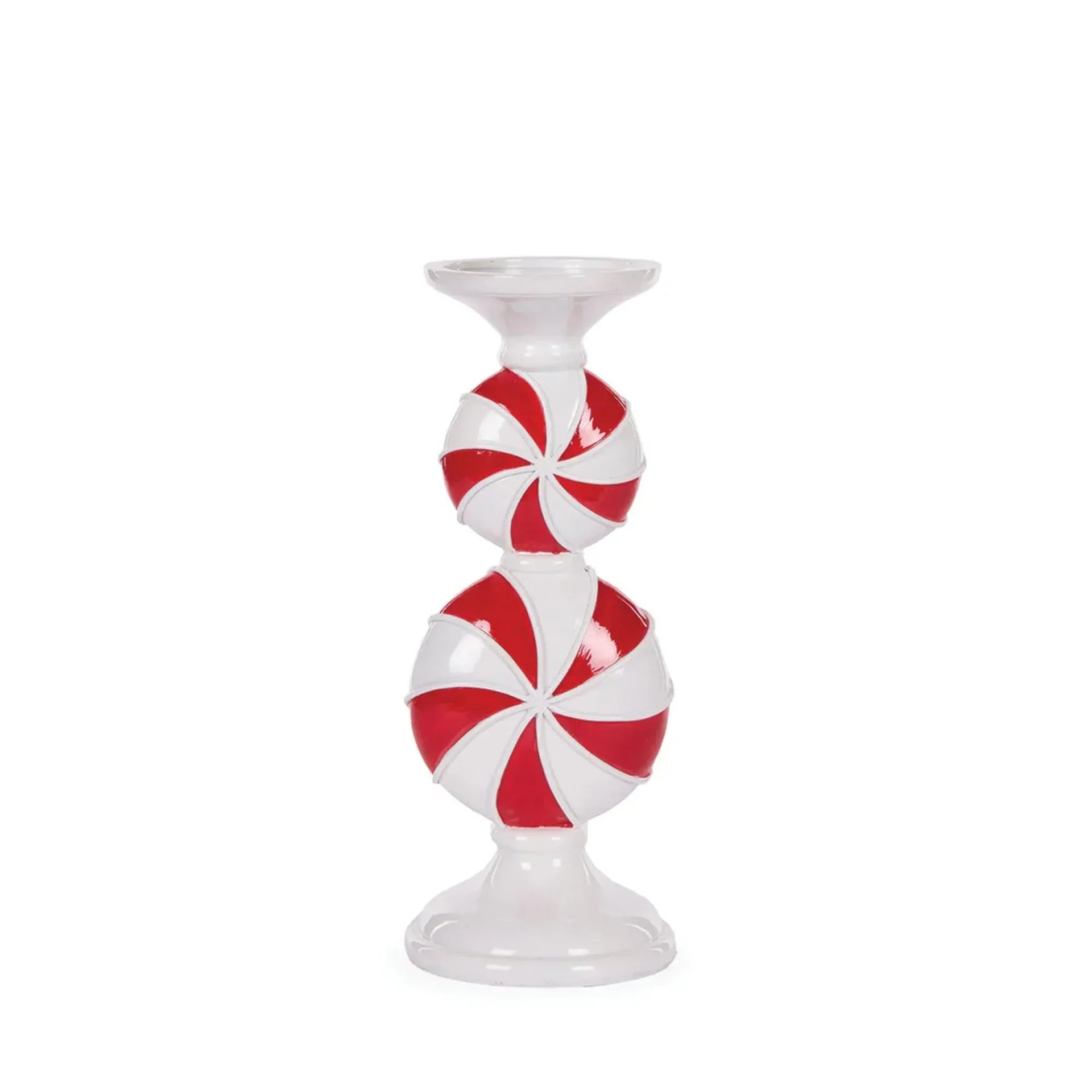 Red and white peppermint candy candle holder for festive home décor