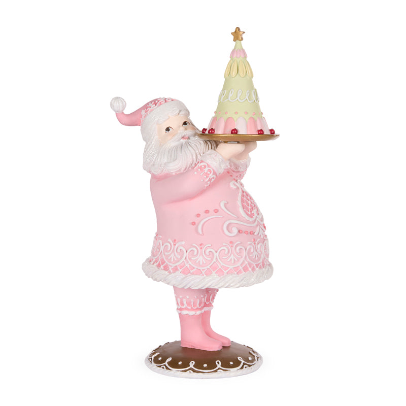 Pastel Gingerbread Santa With Cake - 22cm