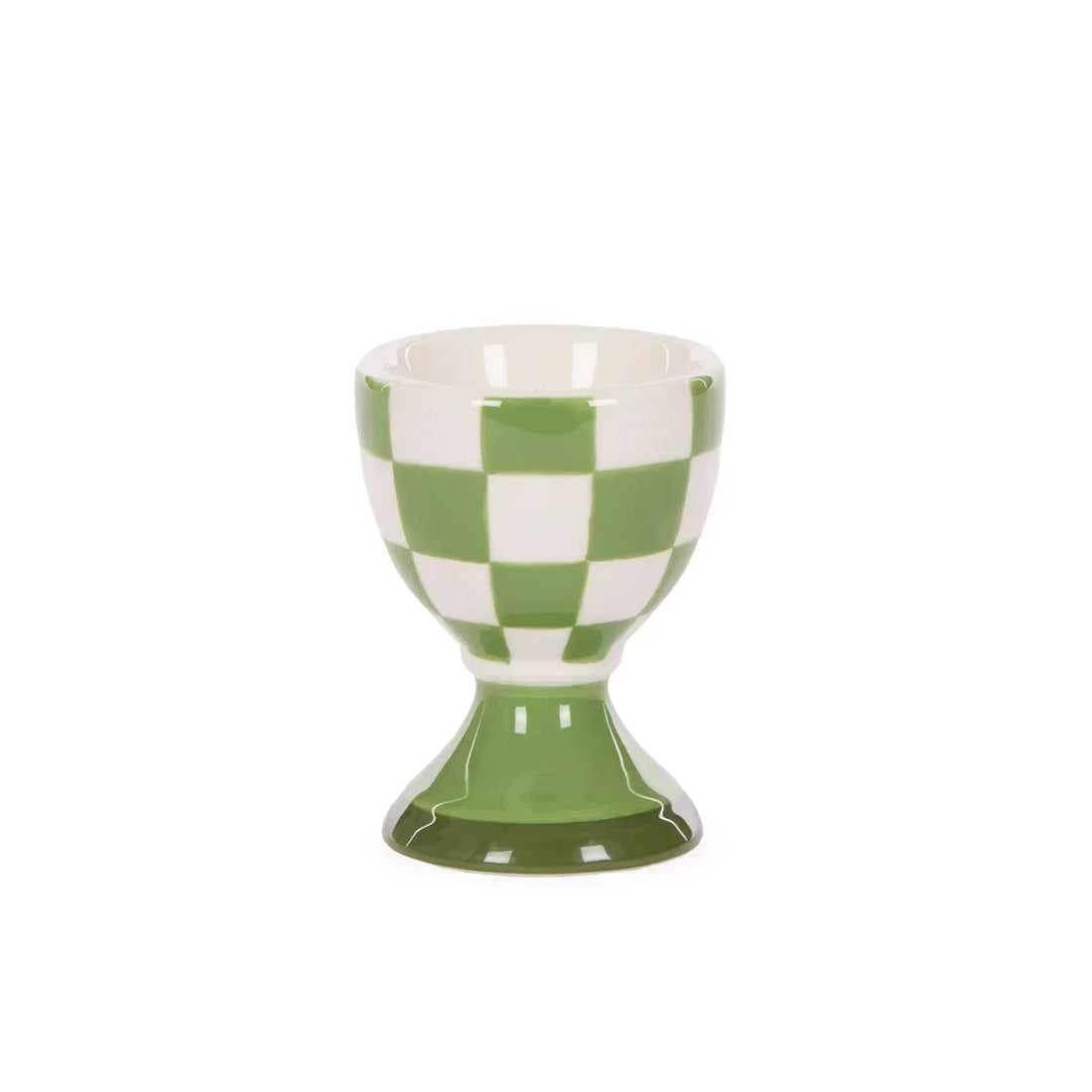 Green and white checkered ceramic egg cup, vintage-style home décor accessory