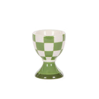 Green and white checkered ceramic egg cup, vintage-style home décor accessory
