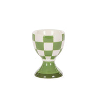 Green and white checkered ceramic egg cup, vintage-style home décor accessory