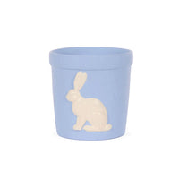 Light blue ceramic planter with white bunny relief, perfect for home décor and vintage-style interiors.