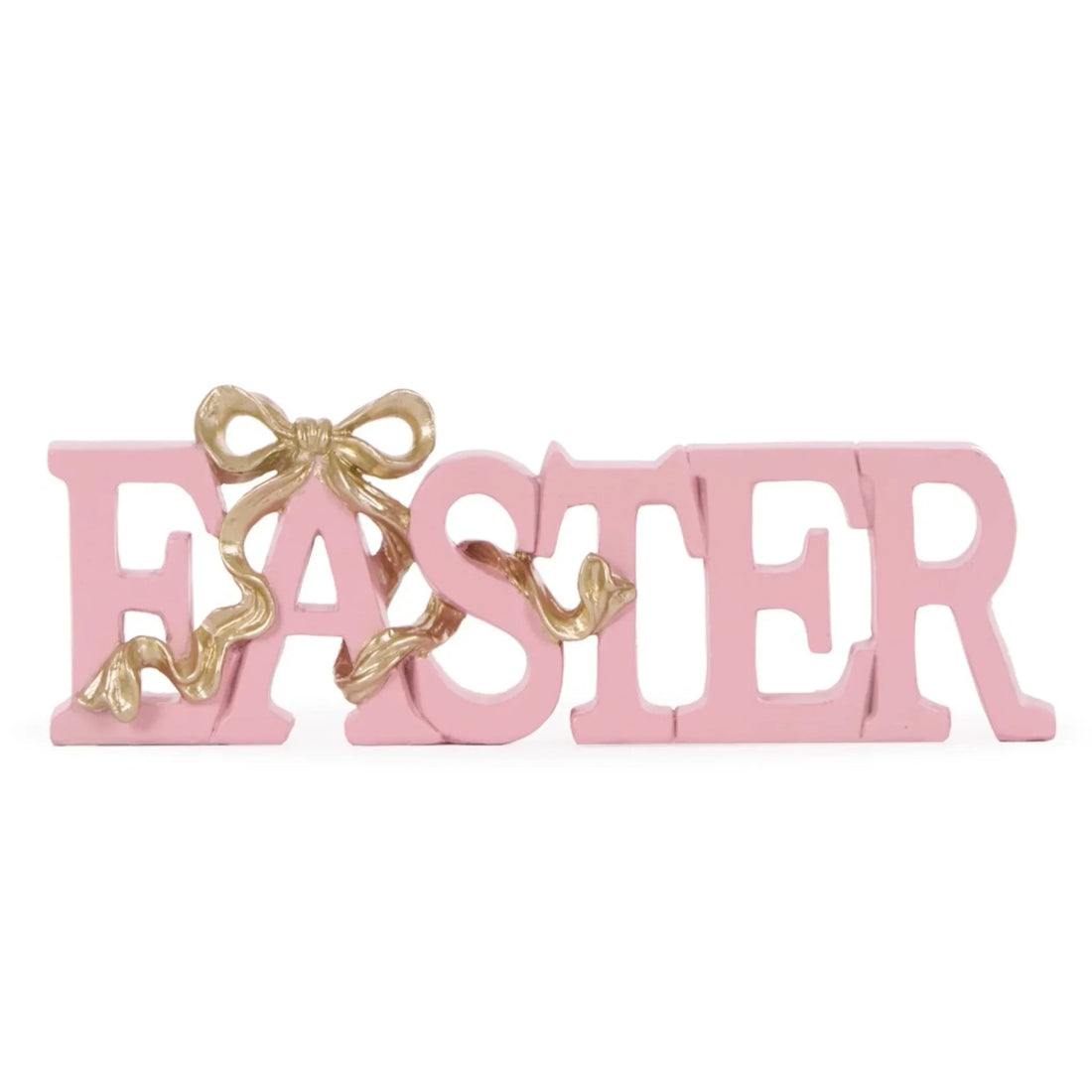 Pink Easter sign with gold bow, home décor accent for spring holidays