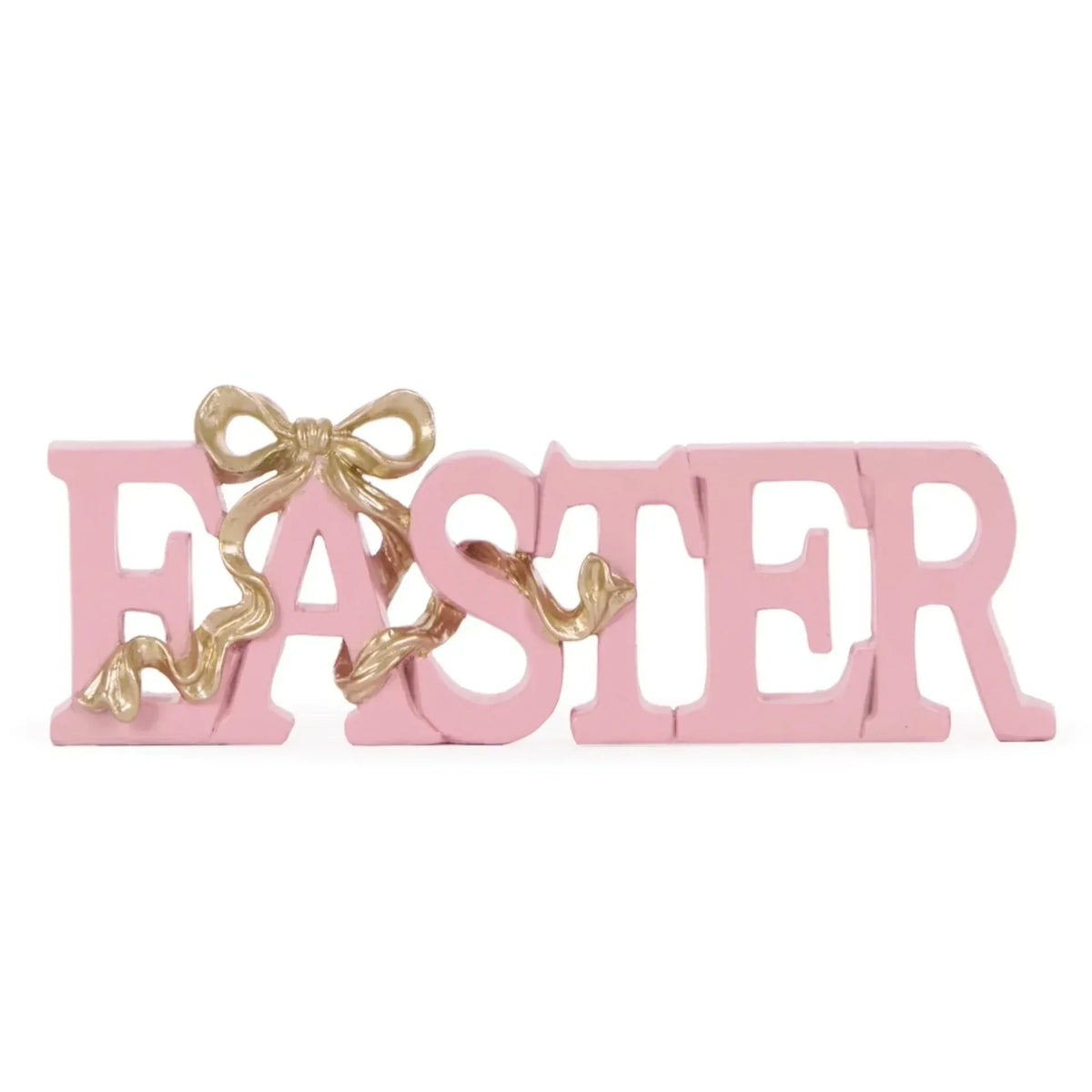 Pink Easter sign with gold bow, home décor accent for spring holidays