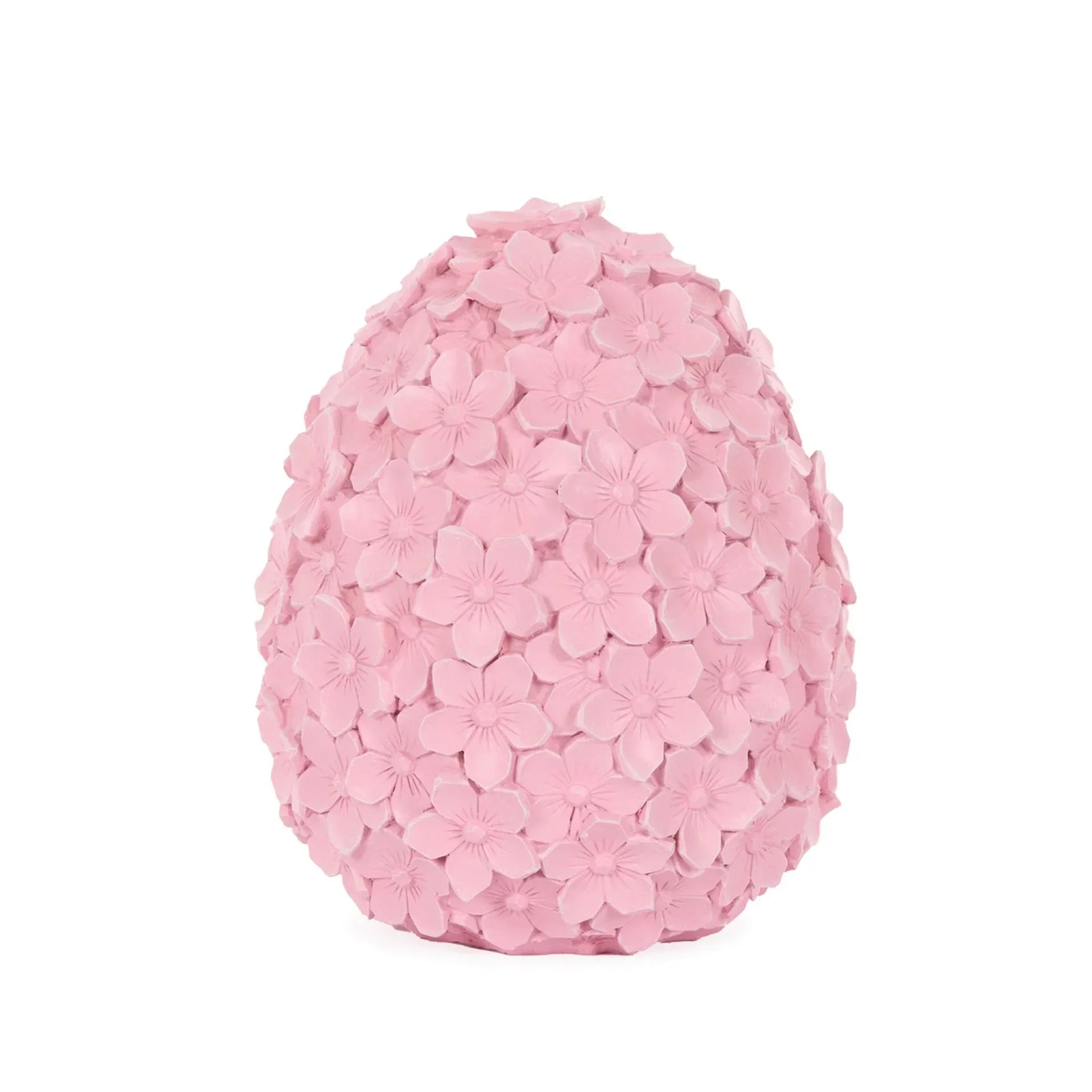 Pink floral egg-shaped home decor with cherry blossom details, elegant tabletop accent piece
