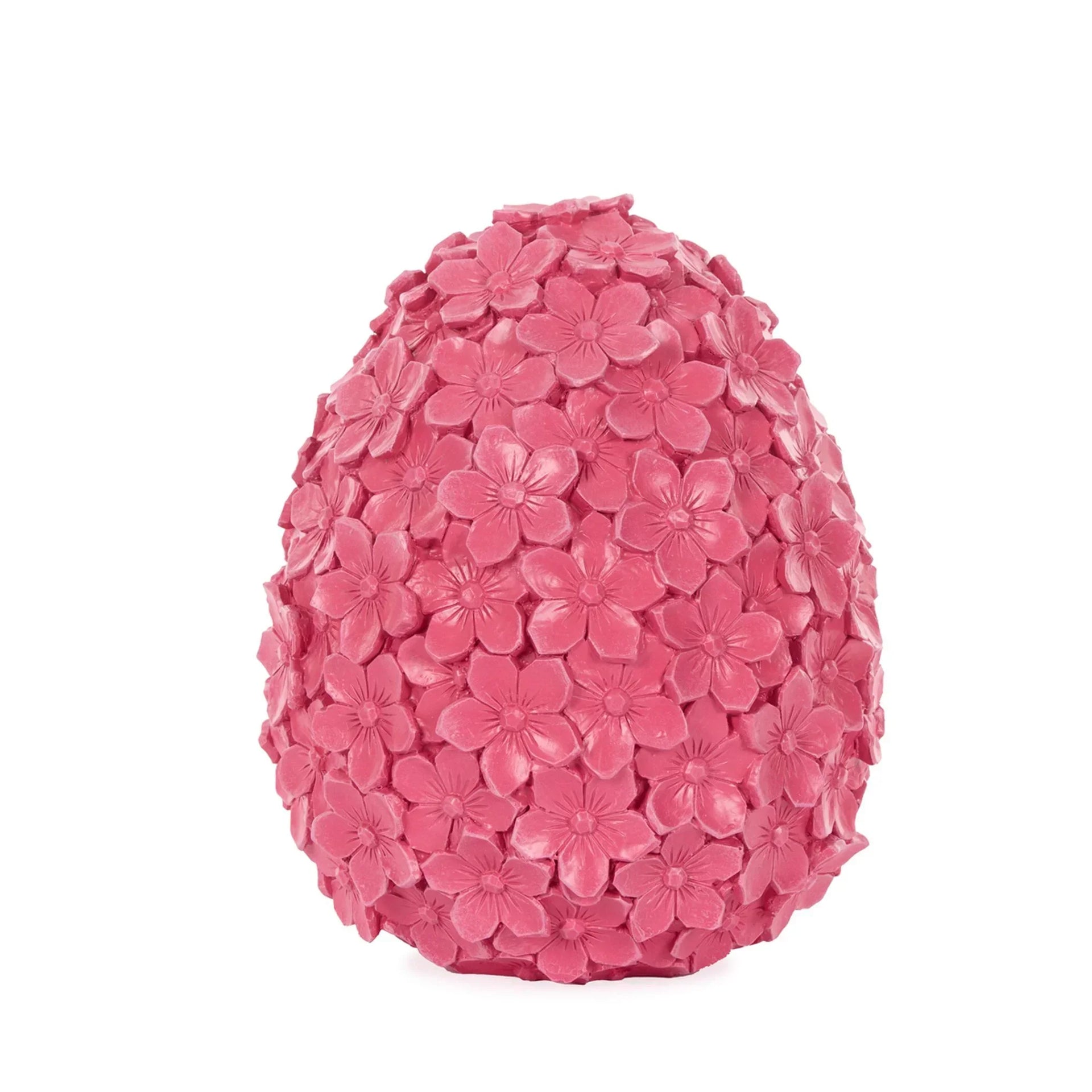 Pink floral egg-shaped home décor with textured blossom design, perfect for elegant interior styling.