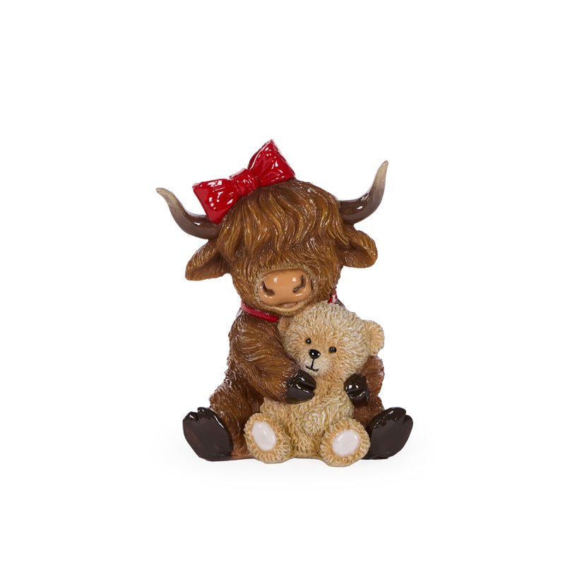 Cozy Highland Cow Cuddling Teddy Bear - 13cm