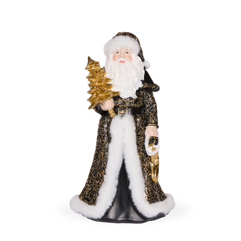 Black and Gold Santa with Fur - 32cm