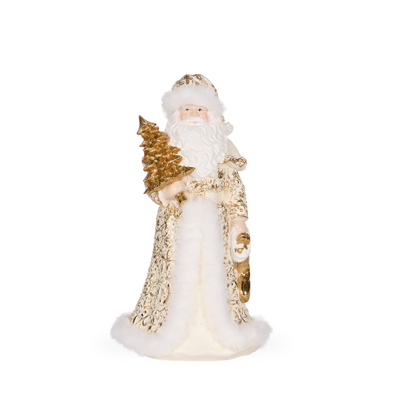 White and Gold Santa With Fur - 23cm