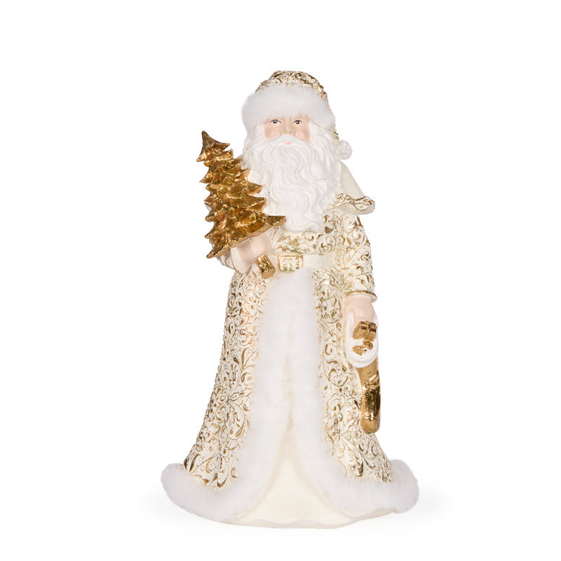 White and Gold Santa With Fur - 32cm