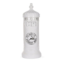 White North Pole Post mailbox with reindeer express mail stamp, holiday home décor accent