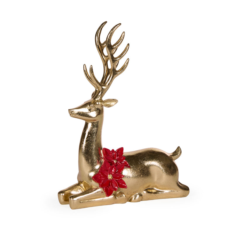 Gilded Sitting Holly Reindeer - 27cm